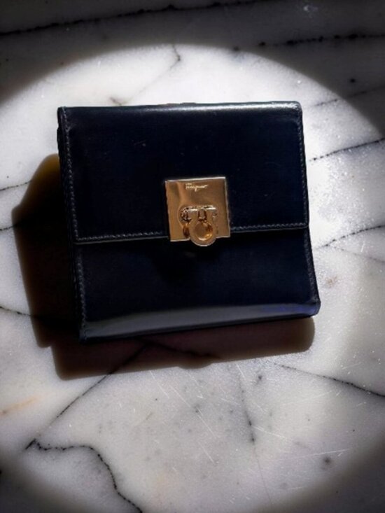 Salvatore Ferragamo Handbags - SALVATORE FERRAGAMO Gancini Mini Tri Fold Smooth Leather Wallet Black